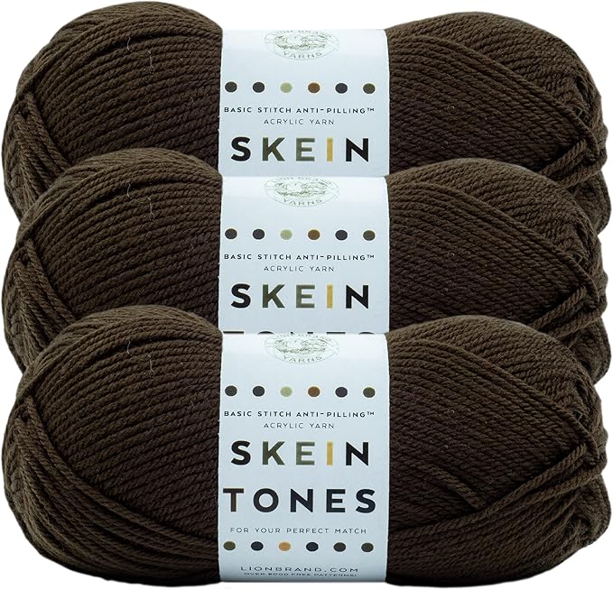 Lion Brand Yarn Basic Stitch Anti-Pilling Yarn for Crocheting, Knitting, and Crafts, Ebony, 3 Pack