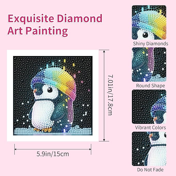 PERFECTSIGHT Cute 5D Diamond Art Kits with Wooden Frame, Kawaii DIY Painting Art for Adults Teen, Diamond Arts and Crafts Sets, Big Gem Full Drill Diamond Dots for Women Beginners (Penguin)