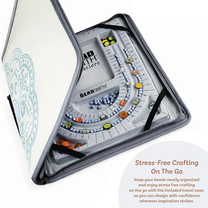 The Beadsmith Bead Folio – Basic Elements – 28” U Channel Bead Board with Lid and a Zippered Storage Case – Keep Your Designs, Beads & Tools Secure – Jewelry Making Supplies