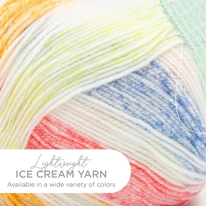 Lion Brand Yarn, Ice Cream Baby Yarn for Knitting, Crochet, and Crafts, Turtle Tracks, 3 Pack, DK Weight Colorful Acrylic Fiber for Baby Blankets, Hats, and Sweaters