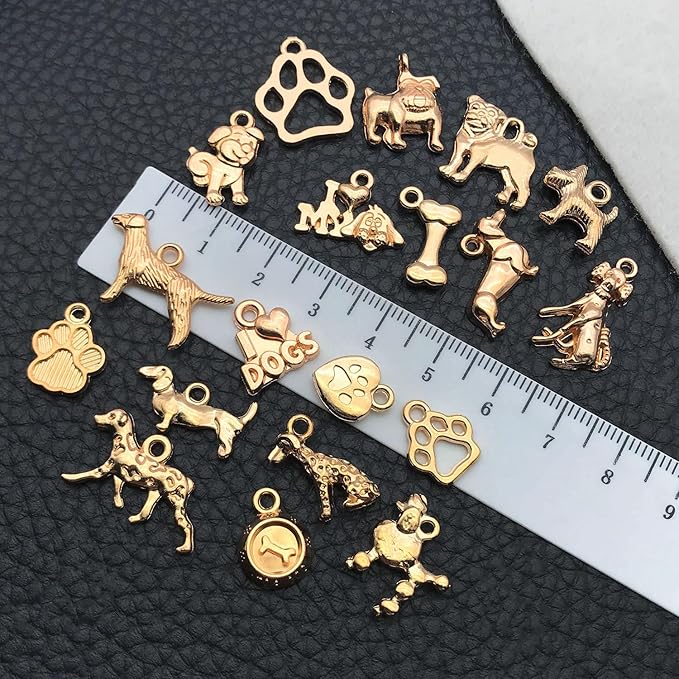 100pcs Craft Supplies Pet Dog Animals Charms Pendants for Crafting Jewelry Findings Making Accessory for DIY Necklace Bracelet (KC Golden sn860)