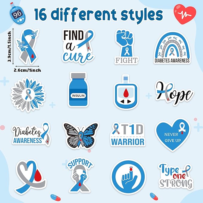 beyumi diabetes awareness ribbon stickers - 1000pcs blue gray ribbon diabetes awareness roll stickers in 2 rolls inspirational waterproof vinyl decals for school event campaign laptop bottle decor kid