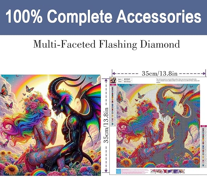 ijbnhd Diamond Art Kits for Adults, 5D Angel and Devil Diamond Painting Kits for Adults, DIY Full Drill Angel Gem Art Crystal Rhinestone for Wall Home Decor 14X14inch