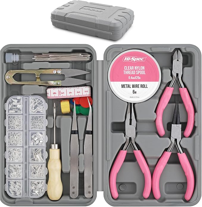 Hi-Spec Jewelry Making Supplies Kit for Adults with Findings Accessories Box Set. Pliers & Wires for Handmade Bracelets, Necklaces, Earrings and Charms Arts & Crafts
