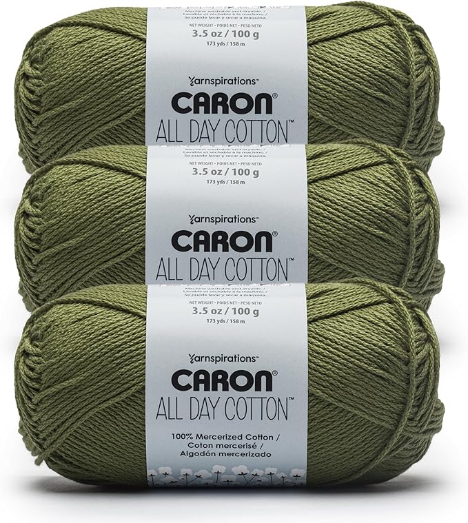 Caron All Day Cotton - 3 Pack of 173 Yards/3.52 oz Moss 100% Mercerized Cotton Yarn