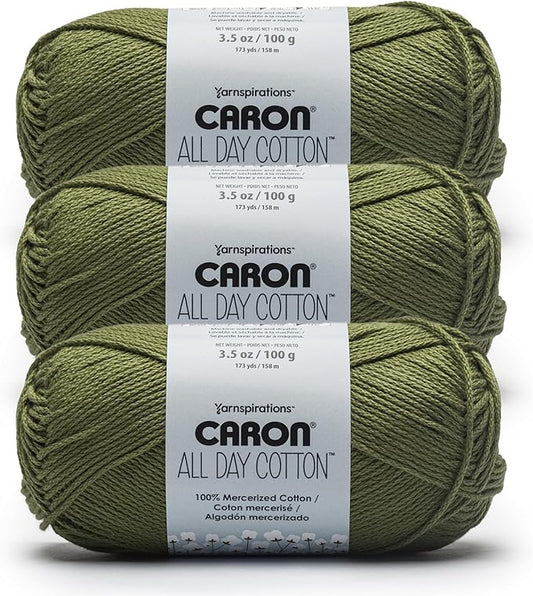 Caron All Day Cotton - 3 Pack of 173 Yards/3.52 oz Moss 100% Mercerized Cotton Yarn