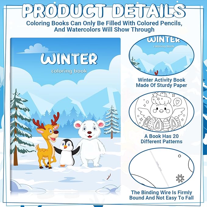 Liliful 24 Pcs Winter Coloring Book Bulk for Kids Winter Party Favors DIY Drawing Book with Polar Animals Patterns Small Activity Books Holiday Theme Birthday Goodie Bags