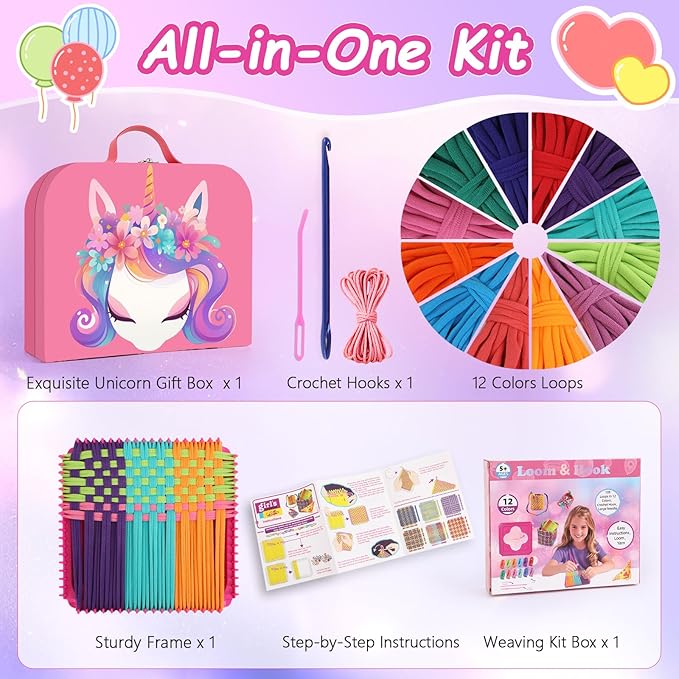 Weaving Loom Kit Toys Gift for Kids and Adults–DIY Arts and Crafts Beginner-Friendly Potholder Loom Kit with Loops Tools Funny Birthday Christmas Gifts Toys for Girls Ages 5 6 7 8-12 13 Years Old