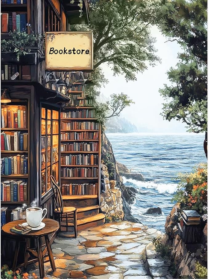 Fotasmua Paint by Numbers for Adults Beginner, Bookshop Adult Paint by Number Kits on Canvas Without Framed, DIY Acrylic Oil Easy Painting by Numbers Crafts Kits for Home Wall Decor 16X20 Inch