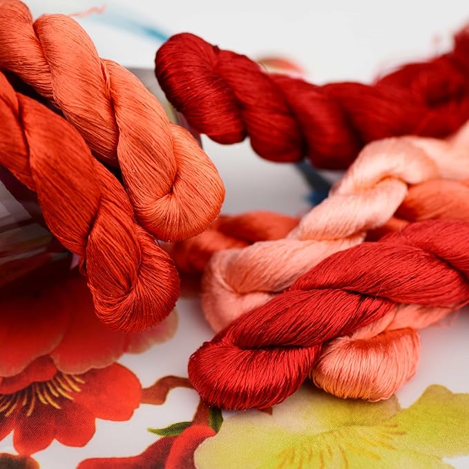 Natural Silk Thread for Embroidery, 7 Vibrant Colors, 110m Each, Handmade Silk Floss（07）
