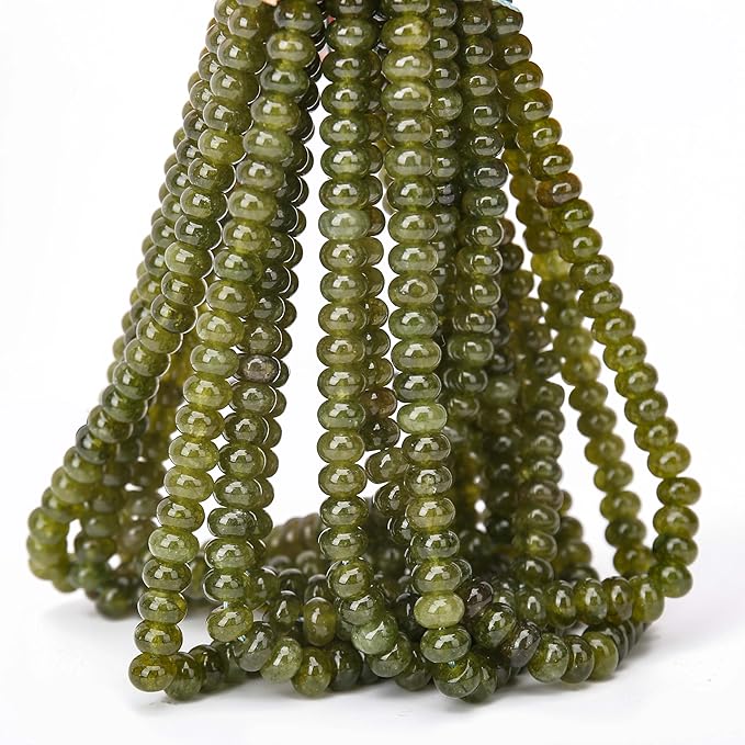 2 Strands (150PCs) Olive Green Jade Rondelle Beads, 5 * 8mm Gemstone Loose Spacer Abacus Disk Beads for DIY Bracelet Necklace Earrings Jewelry Making, Craft Supplies Beading Kit