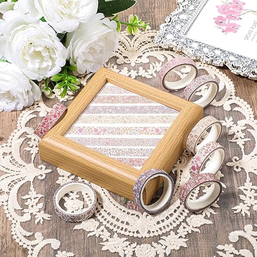 8 Rolls Flowers Arts Adhesive Tapes,Sakura Washi Tape Charming Vintage Washi Tape Set Thin Retro Decorative Masking Tapes for Journals Scrapbooking DIY Crafts Planners Gift Wrapping(Floral)