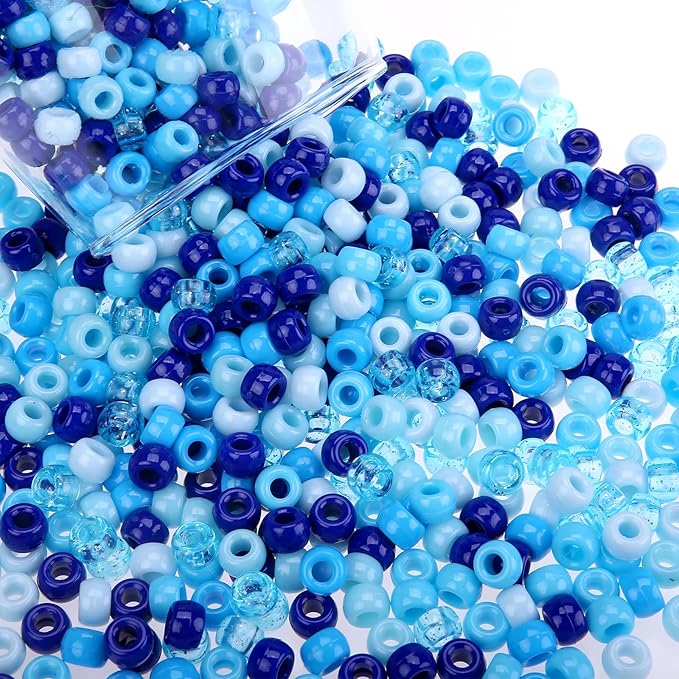 megoogo 1000pcs blue pony beads, royal blue beads for bracelets hair beads for braids kandi beads assorted opaque round plastic beads for diy crafts home decor hanukkah decorations