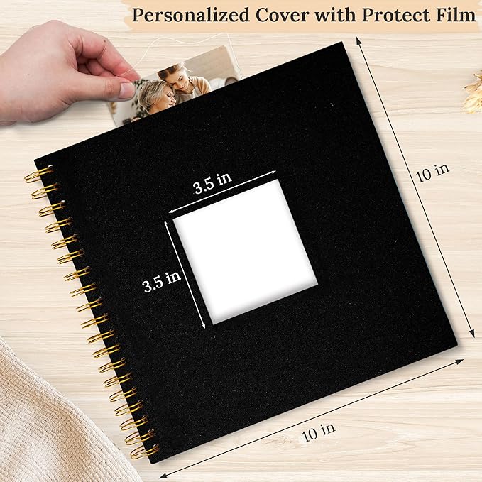 Scrapbook Photo Album Linen Cover, 10 x 10 Inch Hardcover Kraft White Pages Memory Book, for Travel Wedding Guest Book Christmas Baby Shower (40 Sheets/ 80 Pages,Black)