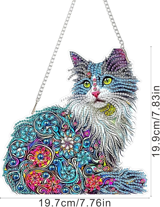 SENQAO Cat Hanging Diamond Art Painting Kits for Adults Beginners, 5D Special Shape Diamond Art Kits, Cat Crystal Rhinestones Diamond Gem Art Painting for Home Garden Wall Decor