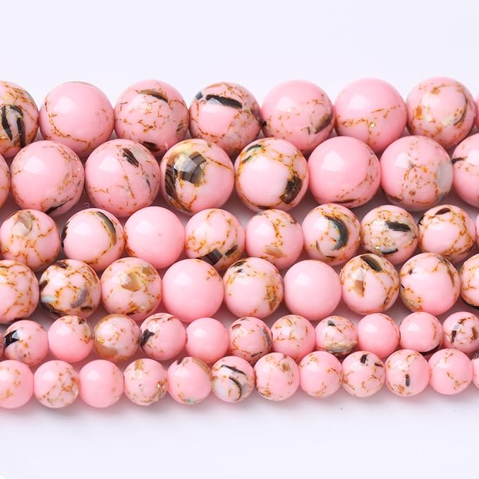 Pink Shell Turquoise Stone Beads Jewelry Making Gemstone Round Crystal Bracelet Necklace 1 Strand 15.5inch 35PCS 10MM