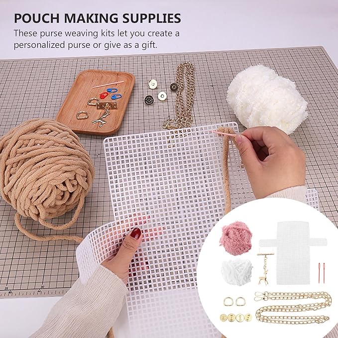 DOITOOL DIY Woven Purse Material Kit with Deer Pendant Cross Stitch Bag Making Supplies for Handmade Crochet and Knitting 7.28X4.13X1.57In Practical Craft Accessory for