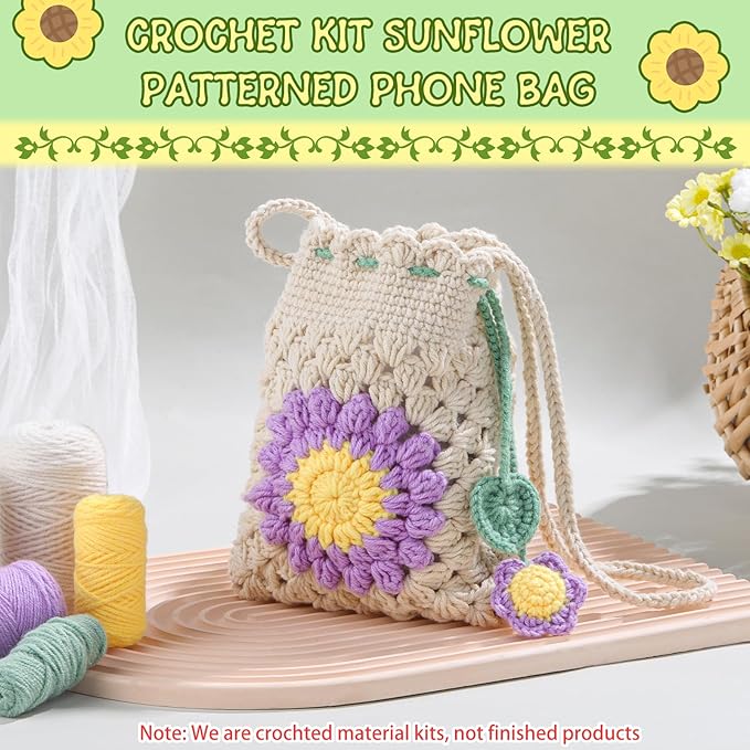 Pnytty Crochet Kit for Beginners Phone Bag Beginners Crochet Kit, Crochet Craft Starters Kits for Adults with Easy Step-by-Step Video Tutorials