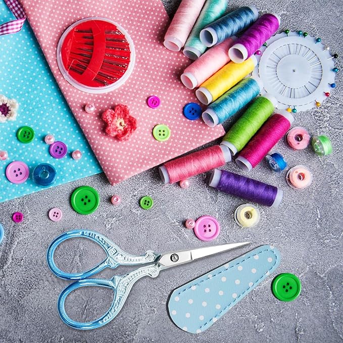 Small Sewing Scissors 3.6Inch Scissors with Leather Scissor Cover Stainless Steel Sharp Shears Dressmaker Shears Scissor for Needlework DIY Craft Thread Cutting Multi Purpose