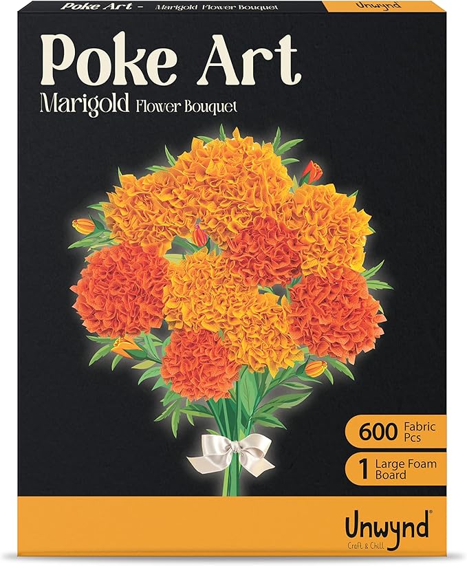 Unwynd Poke Art Marigold Flower Bouquet, Mess-Free Arts and Crafts for Adults, Teen Craft Kits, Thoughtful Easter Gifts for Women and Men