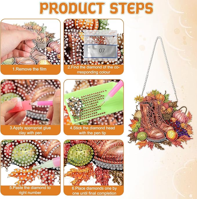 RICUVED Diamond Art Hanging Kit for Adult, Autumn Special Shaped Crystal Gem Craft Diamond Painting Pendant Kit for Adults Beginners, Boots DIY Hanging Diamond Art Ornament Kit for Home Garden