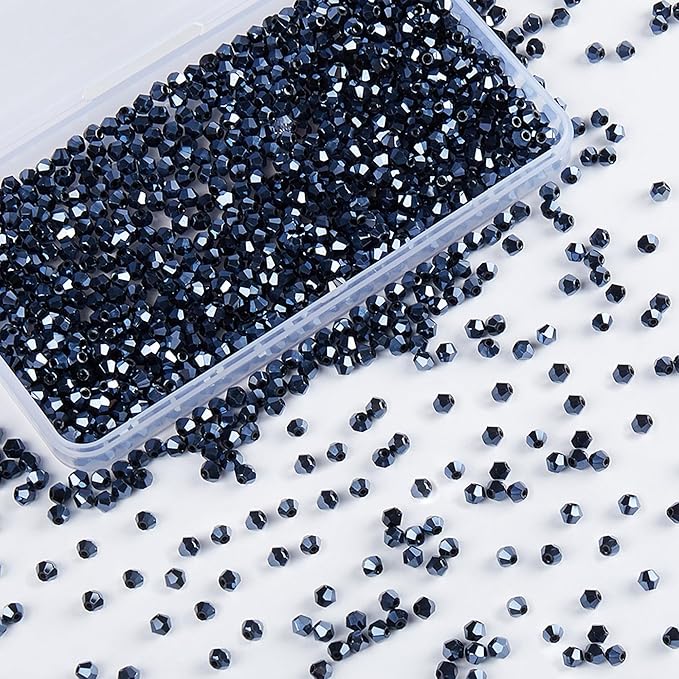 laopottbeads 1100pcs 4mm bicone crystal glass beads for jewelry making, sparkling mini beads for suncatchers, diy bracelets & craft projects (navy blue)