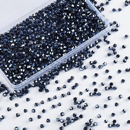 laopottbeads 1100pcs 4mm bicone crystal glass beads for jewelry making, sparkling mini beads for suncatchers, diy bracelets & craft projects (navy blue)