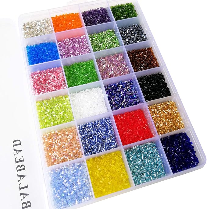 10/0 Glass Hexagon Seed Beads with Beading Needles About 21600pcs in Box , Seed Beads for Jewelry Making, Hexagon 2 X 2.2mm(900pcs/Color, 24 Colors)