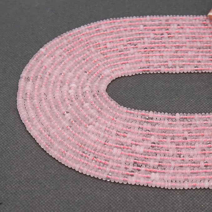 2 Strands (300PCs) Natural Pink Quartz Rondelle Beads, 2 * 4mm Gemstone Loose Spacer Abacus Disk Beads for DIY Bracelet Necklace Earrings Jewelry Making, Craft Supplies Beading Kit