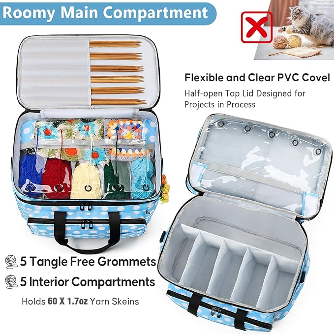 IBFUN 3PCS Crochet Bag with Wrist Yarn Holder, Large Yarn Storage Tote Waterproof Knitting Bag Organizer with Adjustable Strap for Hooks, Needles (Up to 14"), Accessories, Crochet Lovers, Tangle-Free
