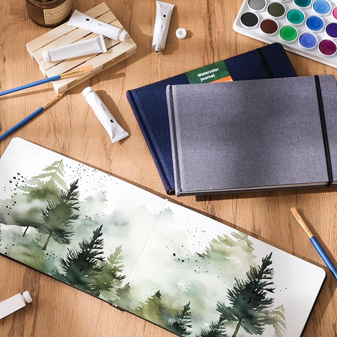 Mooliwe 6 Pcs Watercolor Sketchbook Journal Small Paper Watercolor Journal Bulk for Painting 300 GSM 140 LB Cotton Cold Press for Gifts(8.25" X 5.5",Classic Color)