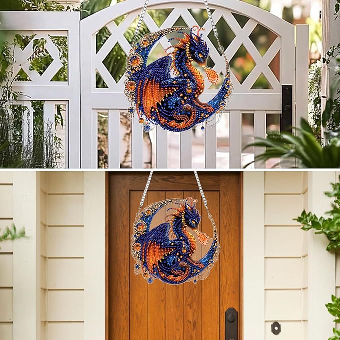 MXJSUA Dragon Diamond Art Hanging Kits for Adults Beginners, Crystal Diamond Suncatchers, Special Shape Diamond Painting Pendant Window Ornament Gifts for Home Garden Door Wall Decor