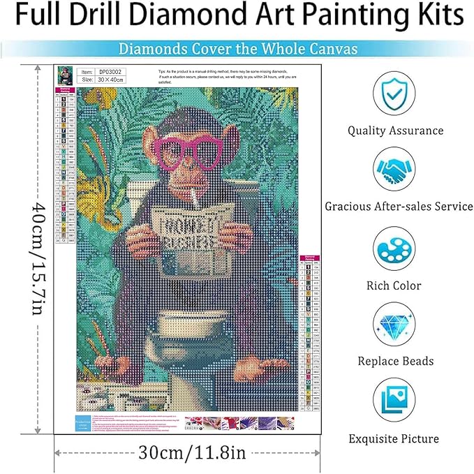 ARPADAMO Diamond Art Kits for Adults,5D Funny Diamond Painting DIY Monkey Diamond Art Diamond Painting Kits for Adult,Round Full Drill Diamonds, Diamond Art Kits for Home Decor-12x16inch