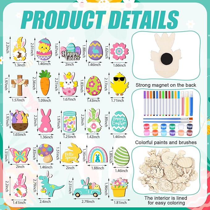 Relaxweex 24 Pcs Easter Spring Wooden Magnets Painting Craft Kit Glow in the Dark Spring DIY Art Crafts Supplies Fridge Magnets Coloring Kits for Easter Home Activities Gifts Party