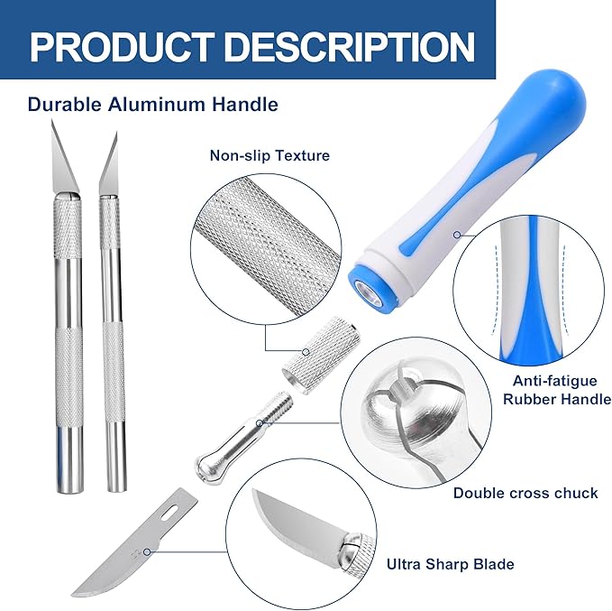 16 Pcs Premium Precision Craft Knife Set, 10 Replaceable Carbon Steel Blades, Hobby Knife for Scrapbooking, Stencil, Architecture, Wood/Leather Working