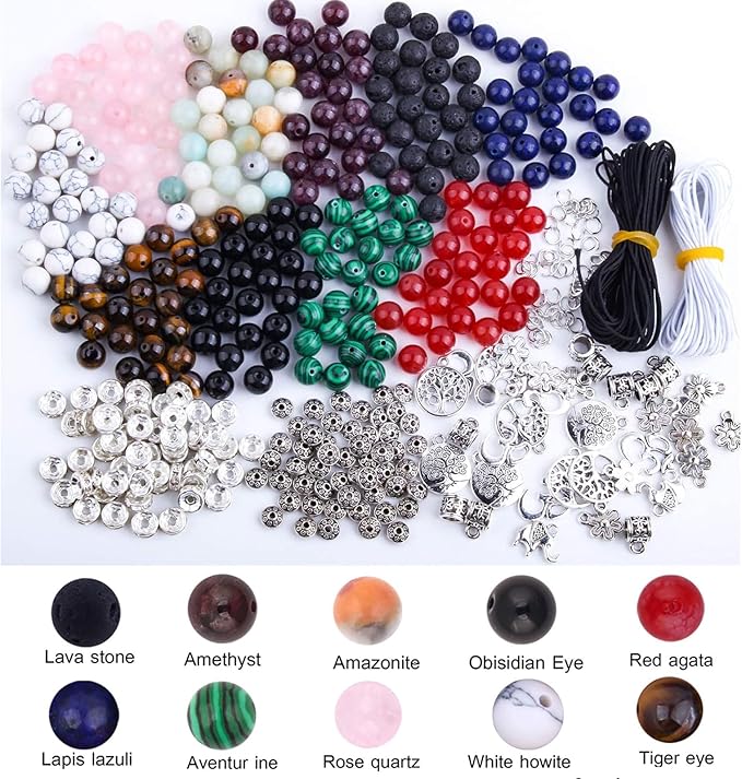 Colle 418Pcs Stone Jewelry Making Kit, Crystal Stone Bracelet Making Kit, Crystal Natural Stone Healing Beads for Jewelry Making, Bracelet Making Kits