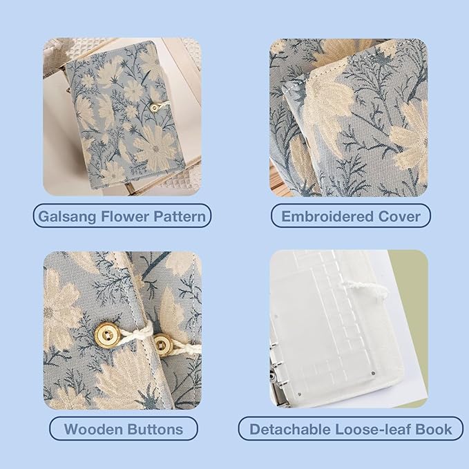 A6 Binder Watercolor Travel Set,Refillable Embroidered Journal with Mini Paint Palette.Thick Paper Travel Diary/Sketchbook/Workbook for Girl,Tulip Flowers Art Notebook (galsang Flower)