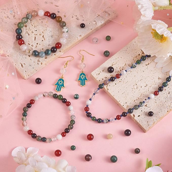 280 Pcs 6mm Beads for Jewelry Making, Natural Onyx Gemstone Beads, Round Beads 7 Style Colors Bead Kits for DIY Earrings Necklace Bracelet Jewelry Making (6MM, 7 Color Agate Beads)