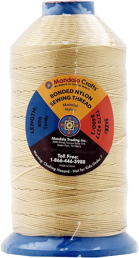 Mandala Crafts Size 277 840D T270 Bonded Nylon Thread - Tan 800 YDs Tex 270 Heavy Duty Sewing Threads for Leather, Jeans, Weaving, Outdoor Marine Upholstery