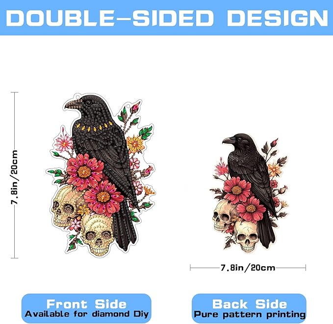 VAIIEYO Skull Diamond Art Hanging Ornament, Crow Flower Diamond Painting Suncatchers Window Hanging Kit with Chain, 7.5x7.5 inch Crystal Pendant Art Craft for Gift Home Wall Front Door Decoration