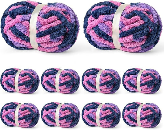 10 Pack Jumbo Chunky Yarn for Hand Knitting, Fluffy Variegated Chunky Chenille Yarn for Crocheting, 240yds/70.5oz Super Bulky Soft Crochet Baby Blanket Yarn(Vibrant Purple)