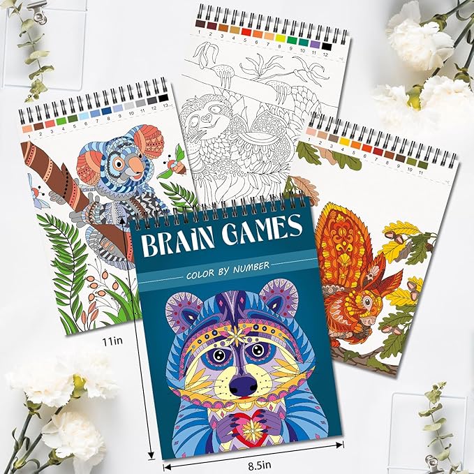 Color by Numbers Adult Coloring Books,3 Fun Coloring Books for Adult Relaxation,60 Pages of Flowers Nature Landscapes Animals,Brain Game for Adults