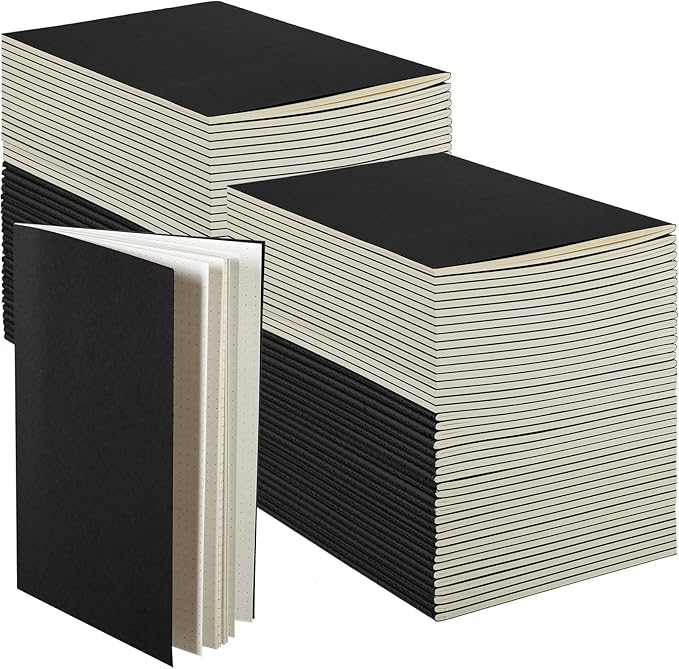 mimorou 100 pcs journals notebooks bulk - kraft softcover a5 small notebooks 5.5 inch x 8.3 inch notepads with 60 page 30 sheet for writing sketch travel office supplies(black,dot)