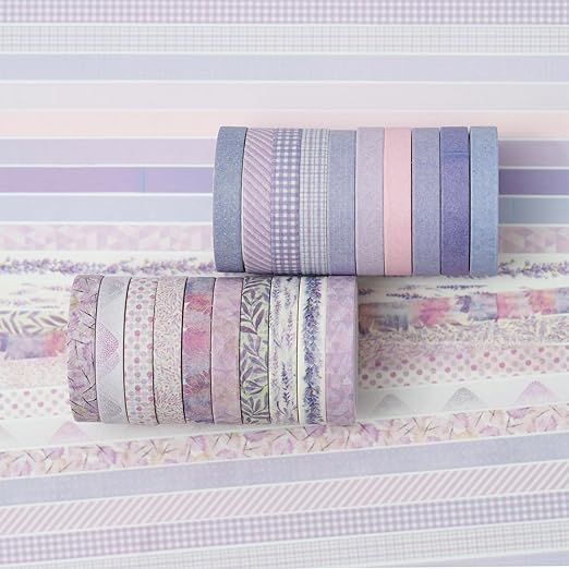 YUBX Vintage Washi Tape Set 20 Rolls Skinny Retro Decorative Antique Patterns Masking Tapes for Arts, DIY Crafts, Journals, Planners, Scrapbook, Wrapping (Purple)