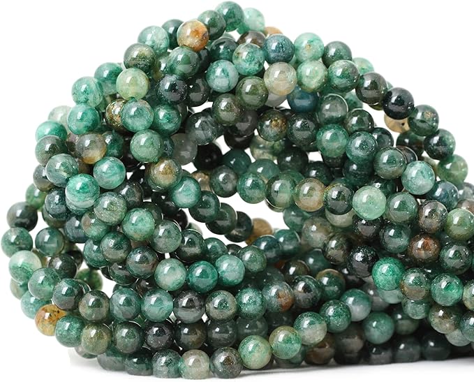 cheavian 60pcs 6mm natural green mica gemstone smooth surface round loose beads for jewelry making 1 string 15 inches