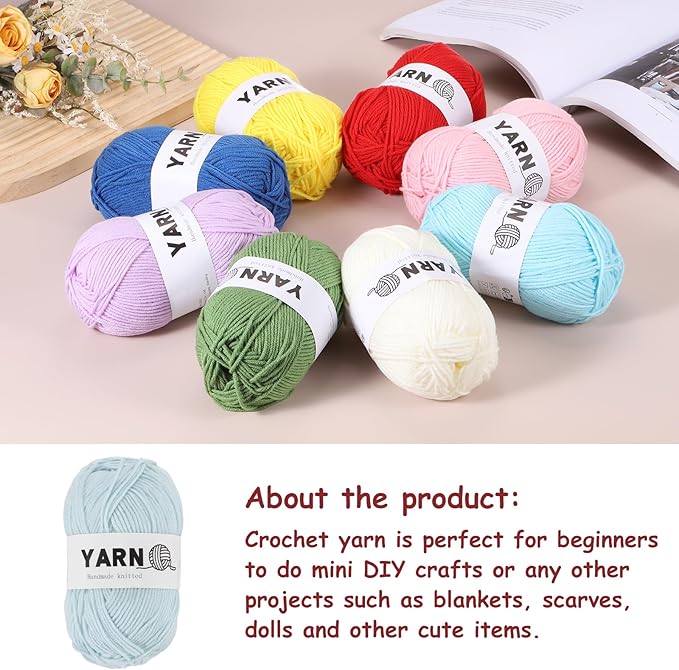 6Pcs Light Blue Acrylic Yarn 790 Yard 4 Ply Soft Crochet Yarns Sport Weight Yarn,[for DIY Crocheting Knitting Craft Blankets Hats]-300g
