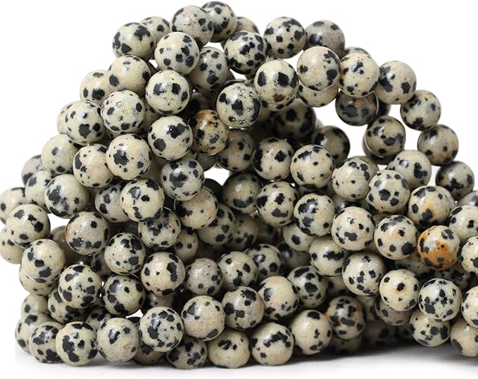 cheavian 45pcs 8mm natural dalmatian stone round loose beads for jewelry making diy findings 1 strand 15"