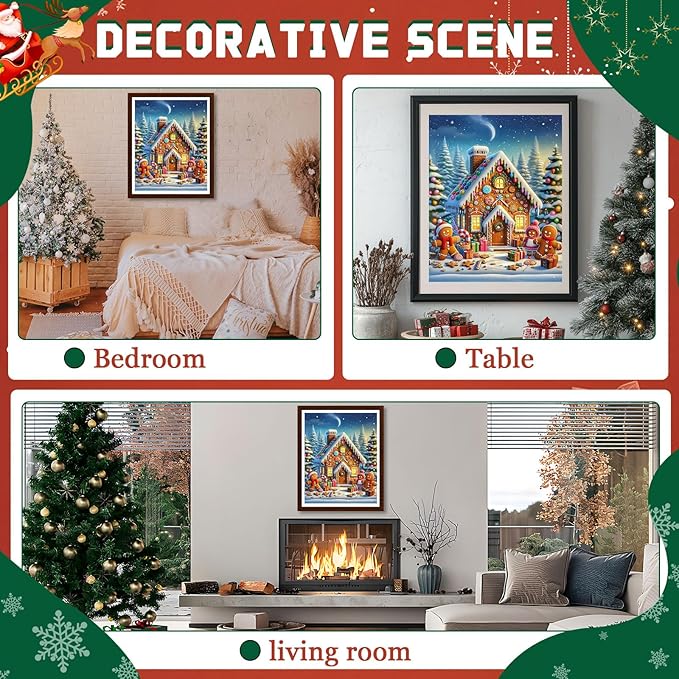 EMIEAUFG Christmas Diamond Art Kits for Adults, Christmas Gingerbread House Diamond Paiting Kit for Beginners, 5D DIY Round Full Drill Craft Diamond Dot Gem Art, Home Wall Decor 12" x 16"