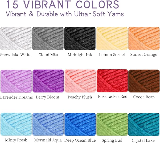 jc craft beginner crochet kit – 81 piece starter set with 15 colorful yarns, ergonomic hooks, complete supplies, white tote bag, accessories case, guide book & online video lessons