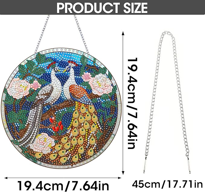 SKRYUIE Peacock Hanging Diamond Art Kits for Adults Pendant Suncatcher, Special Shaped Crystal DIY Pearl Diamond Painting Kit, Gift for Mother Spring Summer Window Wreath Decor 7.64 x 7.64 Inch A9